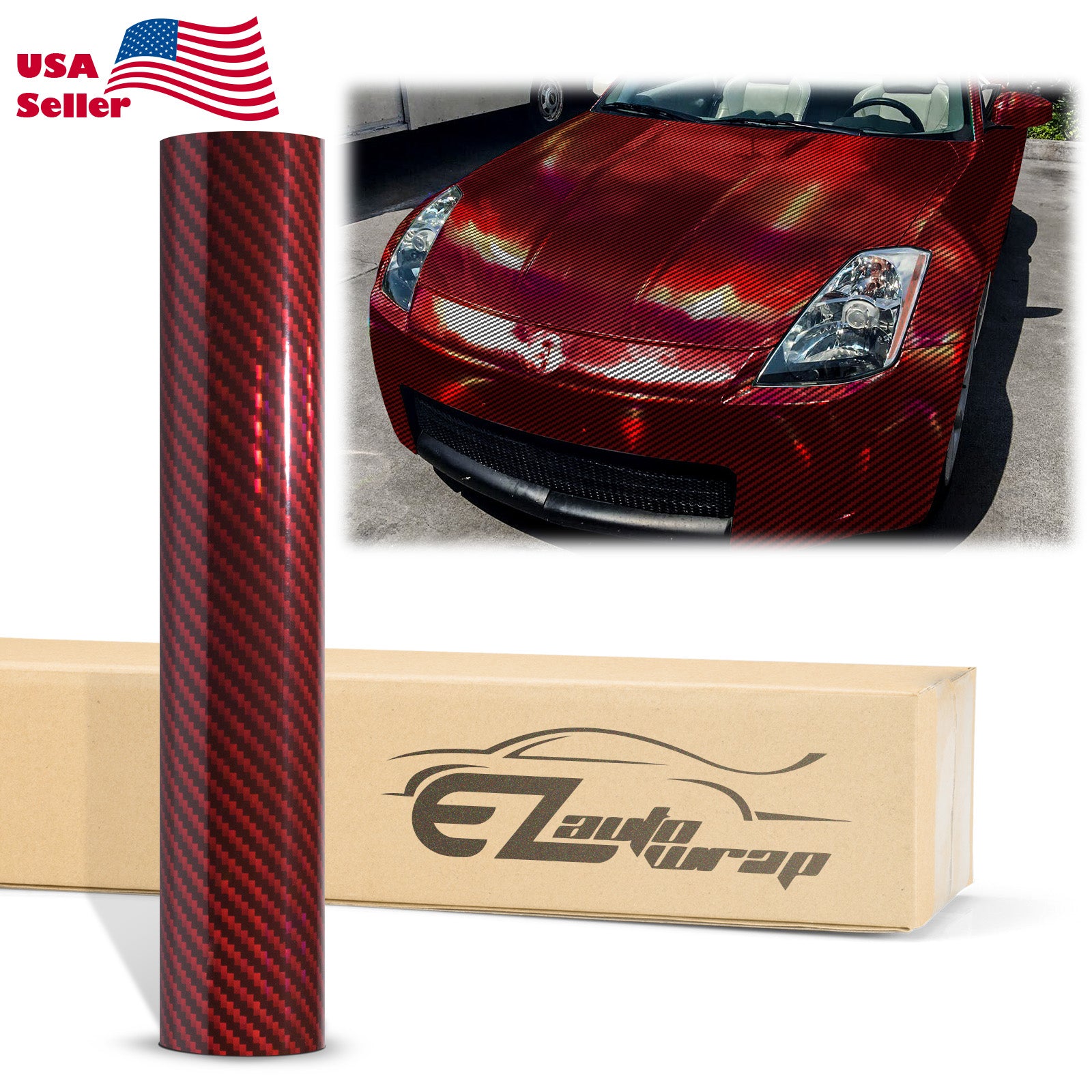 Holographic 2D Carbon Fiber Textured Red Rainbow Vinyl Wrap