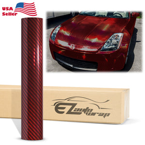 Holographic 2D Carbon Fiber Textured Red Rainbow Vinyl Wrap