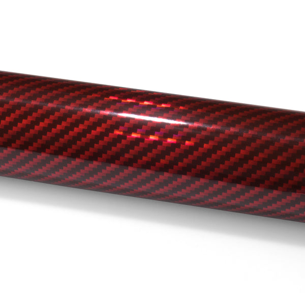 Holographic 2D Carbon Fiber Textured Red Rainbow Vinyl Wrap