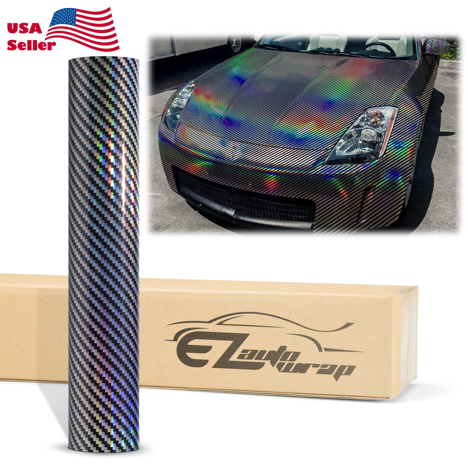 Holographic 2D Carbon Fiber Textured Silver Rainbow Vinyl Wrap