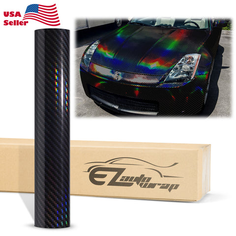 Holographic 2D Carbon Fiber Textured Black Rainbow Vinyl Wrap