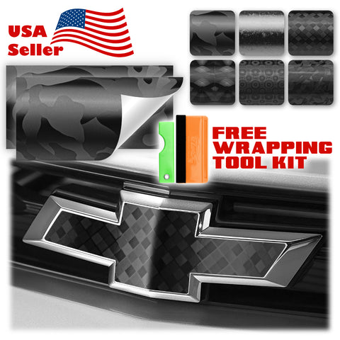 2pcs 5"x10" 4D Pattern Chevy Emblem Bowtie Overlay Vinyl Wrap