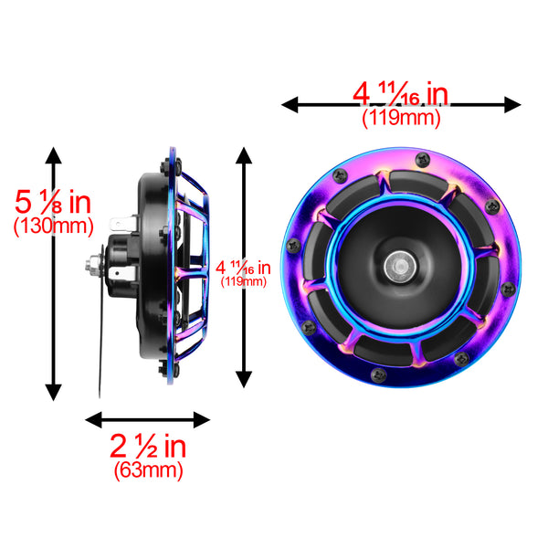 Electric Compact Car Horn Super Loud Blast Tone Grill Mount 12V 335-435HZ (Black / Blue / Neo Chrome / Red / Silver / White)