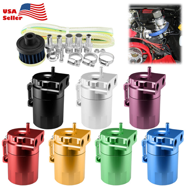 Billet Aluminum Engine Oil Catch Tank Reservoir Breather Filter Black #03 (Black / Blue / Gold / Green / Purple / Red / Silver)