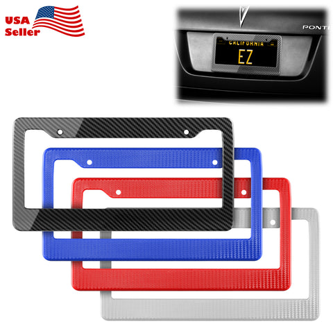 Plastic License Plate Frame Carbon Fiber Style (Black / Blue / Red / Silver)