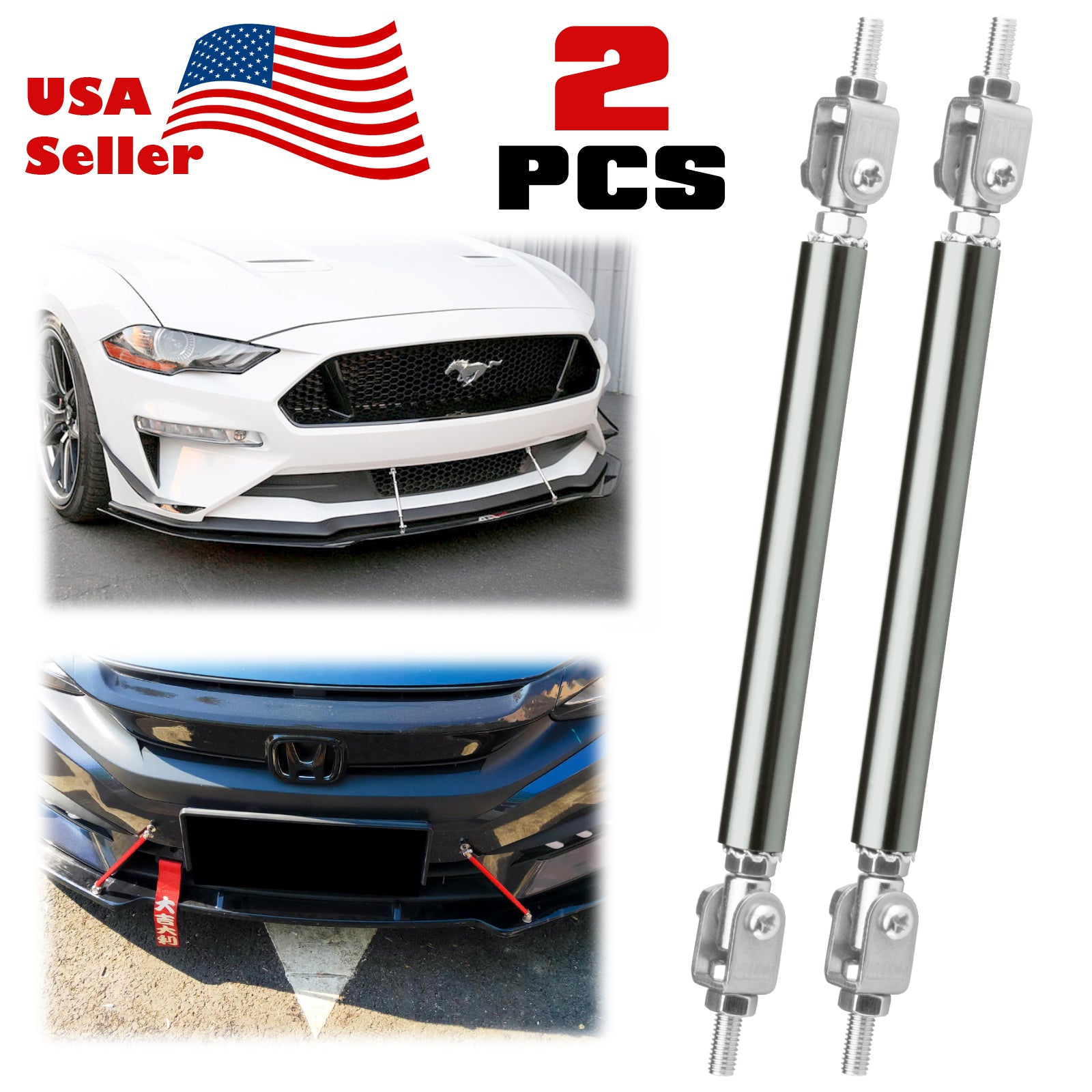 4Caroption Gunmetal Sanded Front Bumper Splitter Rod Supports – Adjustable 5.5-8 Inch, Universal Pair