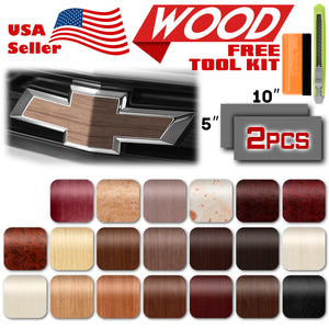 2pcs 5"x10" Wood Grain Chevy Emblem Bowtie Overlay Vinyl Wrap