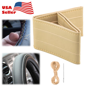 Steering Wheel Cover With Needles Thread 2 Line PVC Leather DIY Car (Beige / Black / Black Red / Gray)