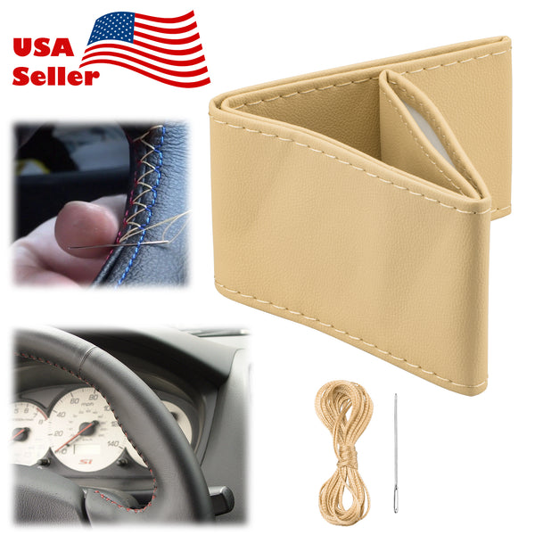 Steering Wheel Cover PVC Leather Flat DIY (Beige / Black / Gray)