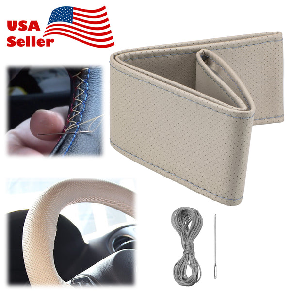 Steering Wheel Cover PVC Leather with Perforated Dots DIY (Beige / Black / Gray)