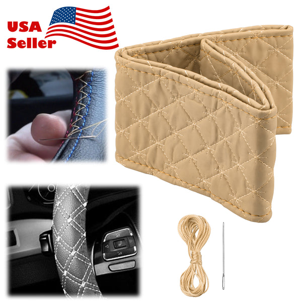 Steering Wheel Cover With Needles And Thread Cross Stars PVC Leather DIY Car (Beige / Black / Gray)