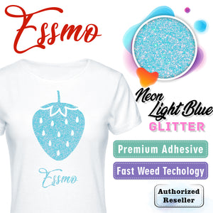 ESSMO™ Neon Light Blue Glitter Sparkle Heat Transfer Vinyl HTV DG30