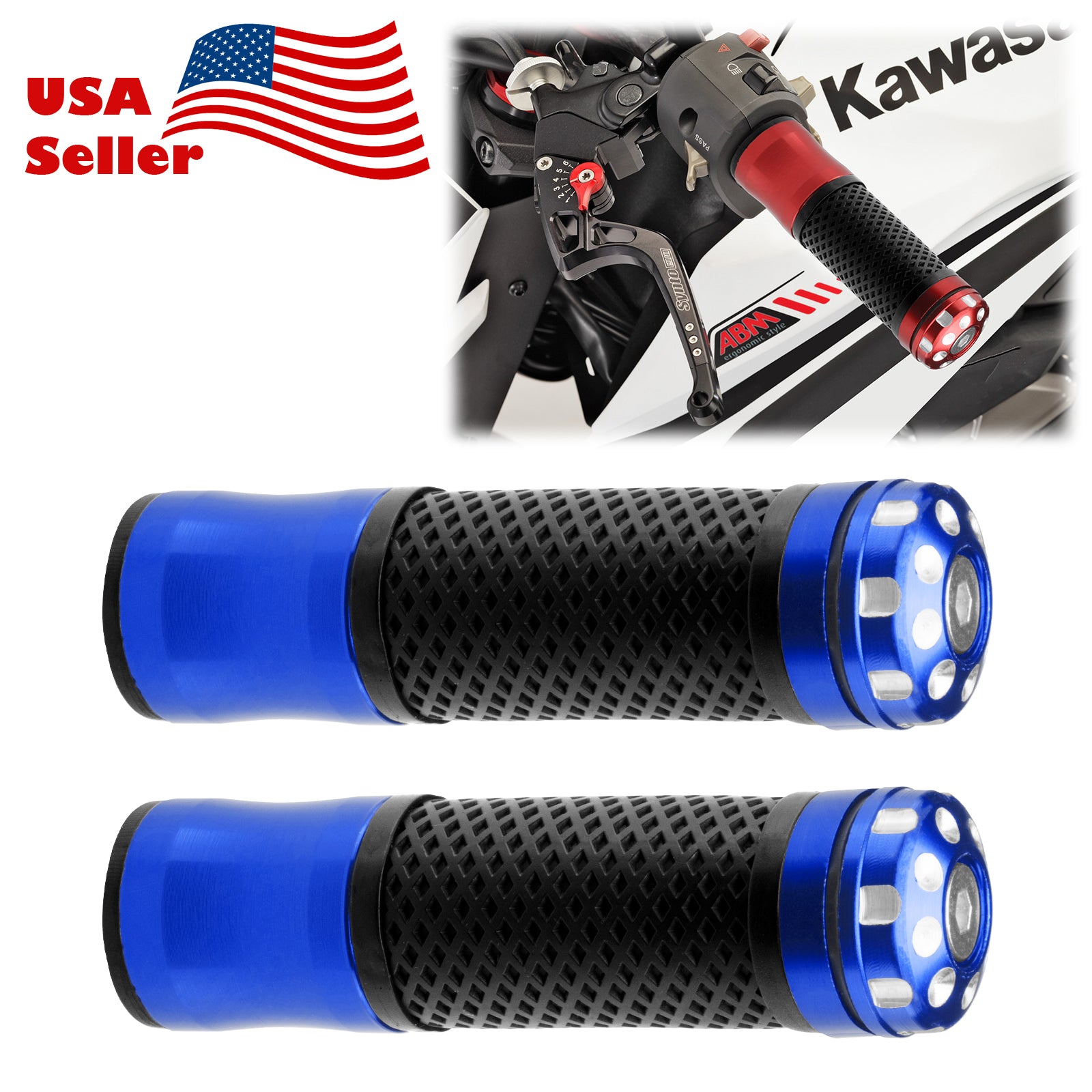 Motorcycle Hand Grips Rubber 7/8" Handle Bar 03