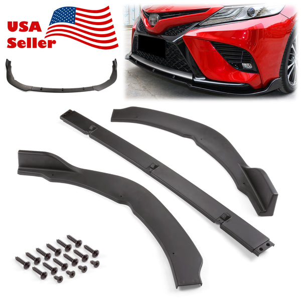 3pcs Front Bumper Lip for Toyota Camry 2018-2019 SE XSE PC-89628 (Carbon Fiber Textured Black / Gloss Black / Matte Black)
