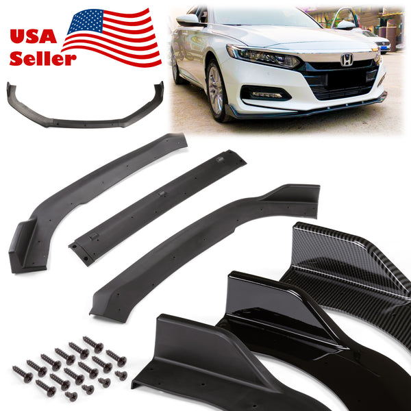 3pcs Front Bumper Lip for Honda Accord 10TH GEN 2018-2019 Sedan Sport PC-89629 (Carbon Fiber Textured Black / Gloss Black / Matte Black)