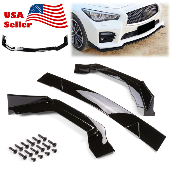3pcs Front Bumper Lip for Infiniti Q50 Sport 2014-2017 PC-89630 (Carbon Fiber Textured Black / Gloss Black / Matte Black)