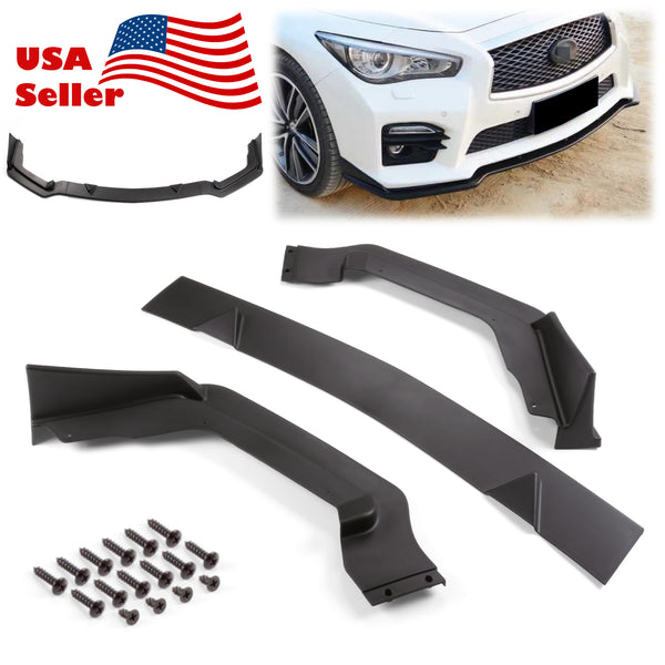 3pcs Front Bumper Lip for Infiniti Q50 Sport 2014-2017 PC-89630 (Carbon Fiber Textured Black / Gloss Black / Matte Black)