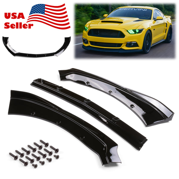 3pcs Front Bumper Lip for Ford Mustang 2015-2017 PC-89661 (Carbon Fiber Textured Black / Gloss Black / Matte Black)