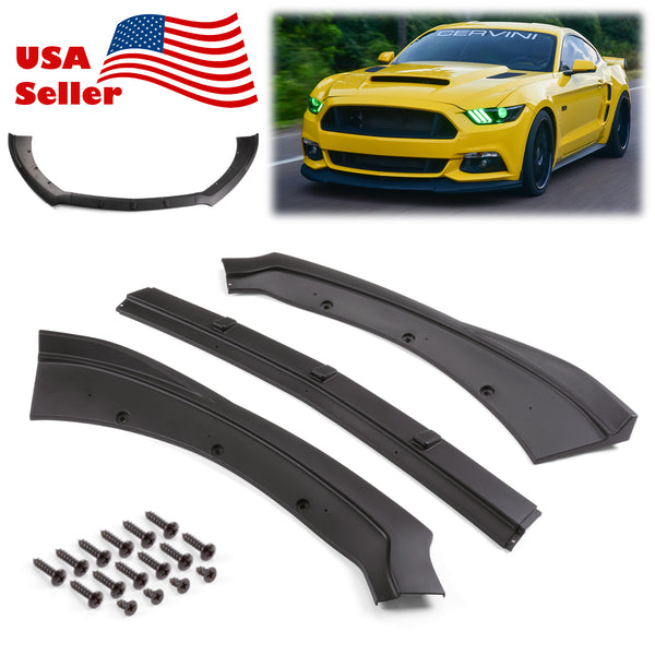 3pcs Front Bumper Lip for Ford Mustang 2015-2017 PC-89661 (Carbon Fiber Textured Black / Gloss Black / Matte Black)