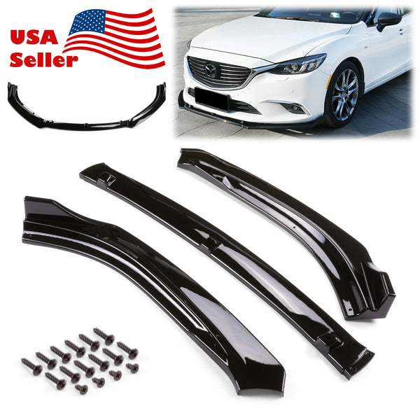 3pcs Front Bumper Lip for Mazda 6 2014-2018 PC-89665 (Carbon Fiber Textured Black / Gloss Black / Matte Black)