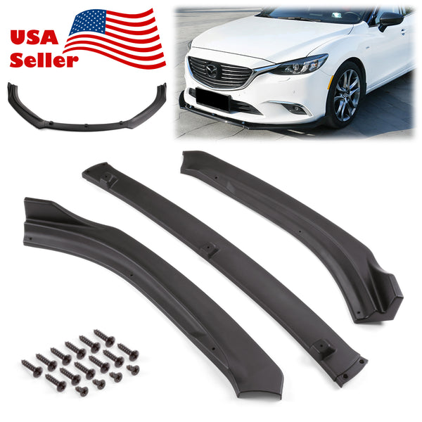 3pcs Front Bumper Lip for Mazda 6 2014-2018 PC-89665 (Carbon Fiber Textured Black / Gloss Black / Matte Black)