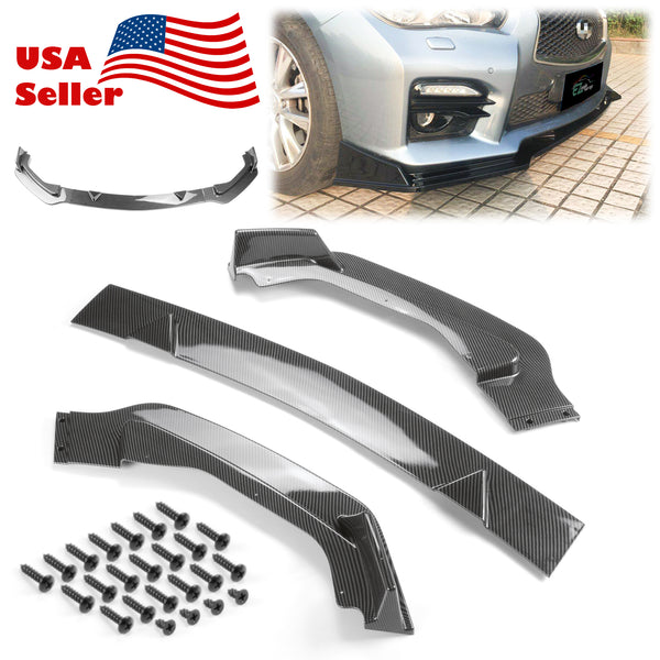 3pcs Front Bumper Lip for Infiniti Q50 2014-2017 PC-89666 (Carbon Fiber Textured Black / Gloss Black / Matte Black)