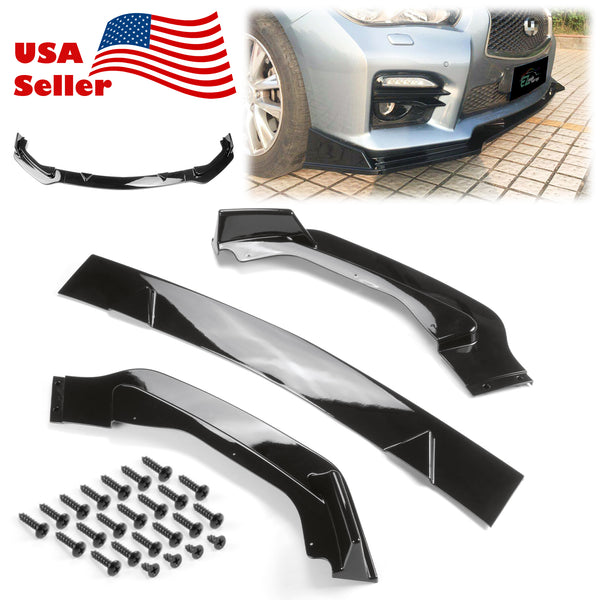 3pcs Front Bumper Lip for Infiniti Q50 2014-2017 PC-89666 (Carbon Fiber Textured Black / Gloss Black / Matte Black)