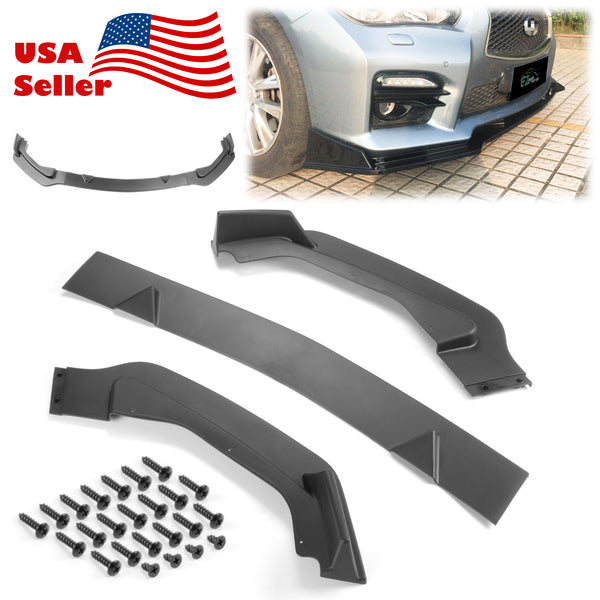 3pcs Front Bumper Lip for Infiniti Q50 2014-2017 PC-89666 (Carbon Fiber Textured Black / Gloss Black / Matte Black)