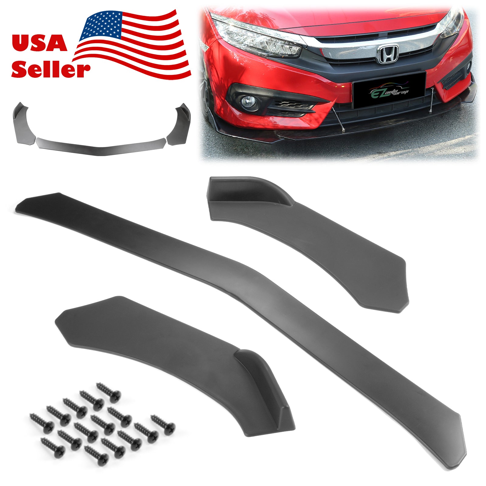 3pcs Front Bumper Lip Universal PC-89668 (Carbon Fiber Textured