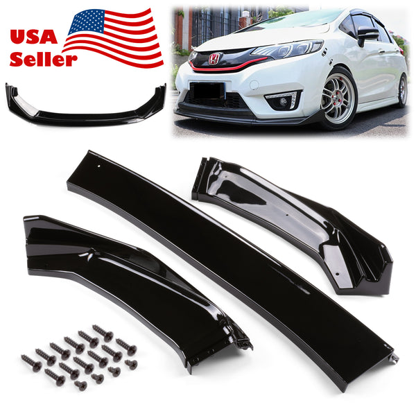 3pcs Front Bumper Lip for Honda Jazz Fit 2014-2017 PC-89669 (Carbon Fiber Textured Black / Gloss Black / Matte Black)