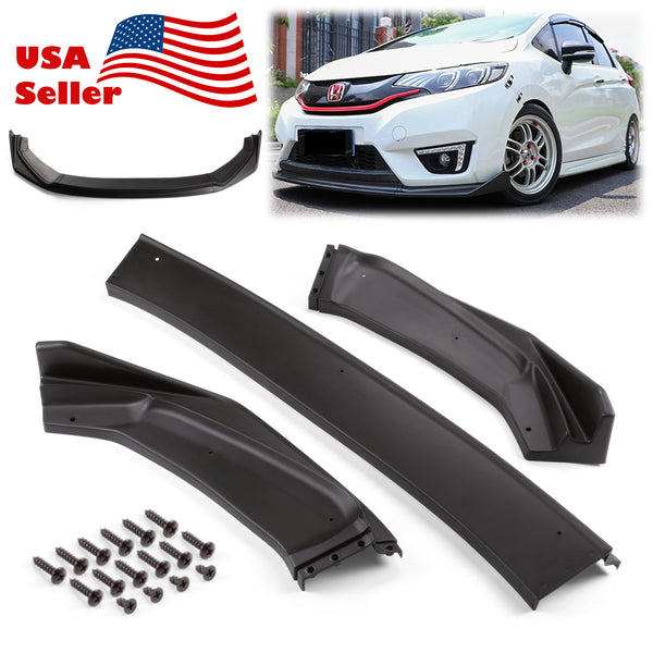 3pcs Front Bumper Lip for Honda Jazz Fit 2014-2017 PC-89669 (Carbon Fiber Textured Black / Gloss Black / Matte Black)