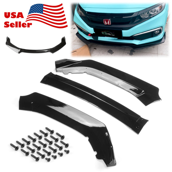 3pcs Front Bumper Lip for Honda Civic 2016-2018 PC-C10BLS26 (Carbon Fiber Textured Black / Gloss Black / Matte Black)