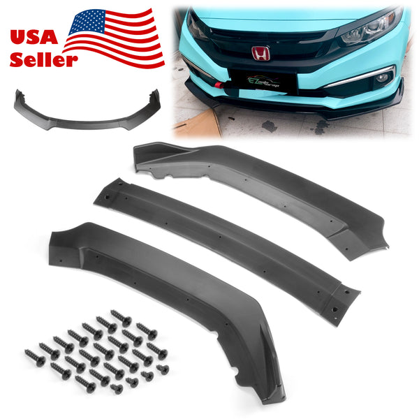 3pcs Front Bumper Lip for Honda Civic 2016-2018 PC-C10BLS26 (Carbon Fiber Textured Black / Gloss Black / Matte Black)