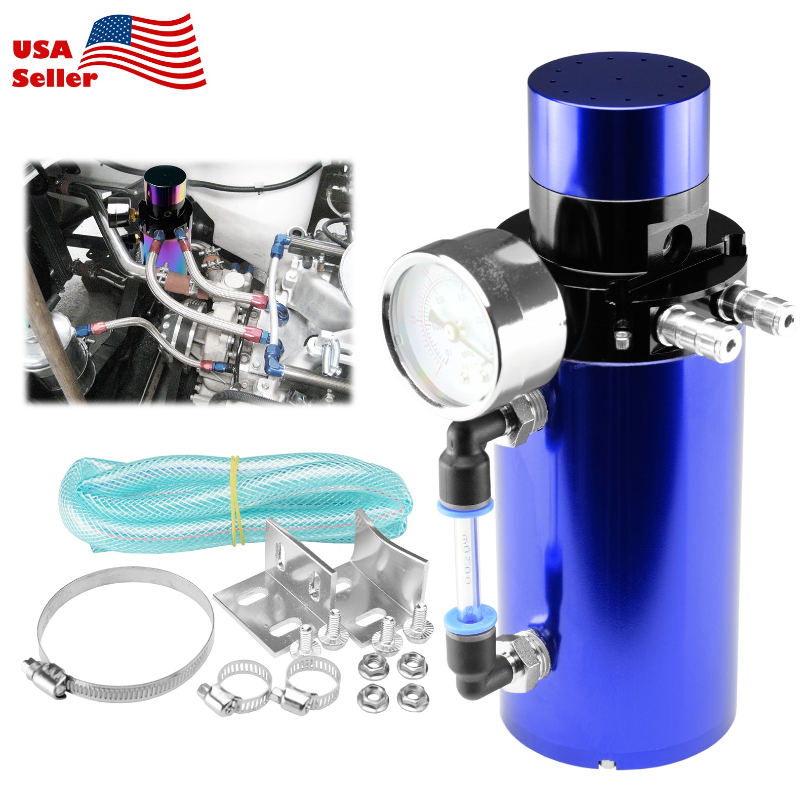 Billet Aluminum Engine Oil Catch Tank Reservoir Breather Gauge #04 (Black / Blue / Neo Chrome / Red / Silver)