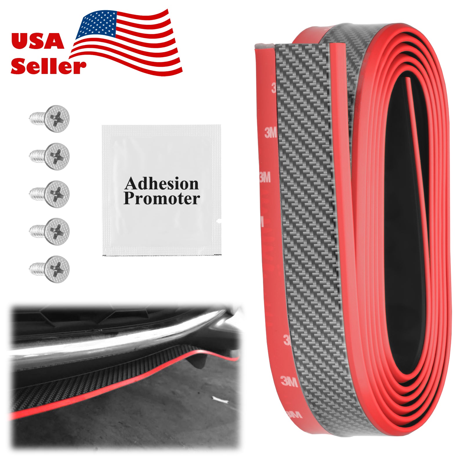 Front Bumper Rubber Lip Carbon Fiber Textured 2 Tone Colors (Blue Black / Red Black / Gray Black / Yellow Black)