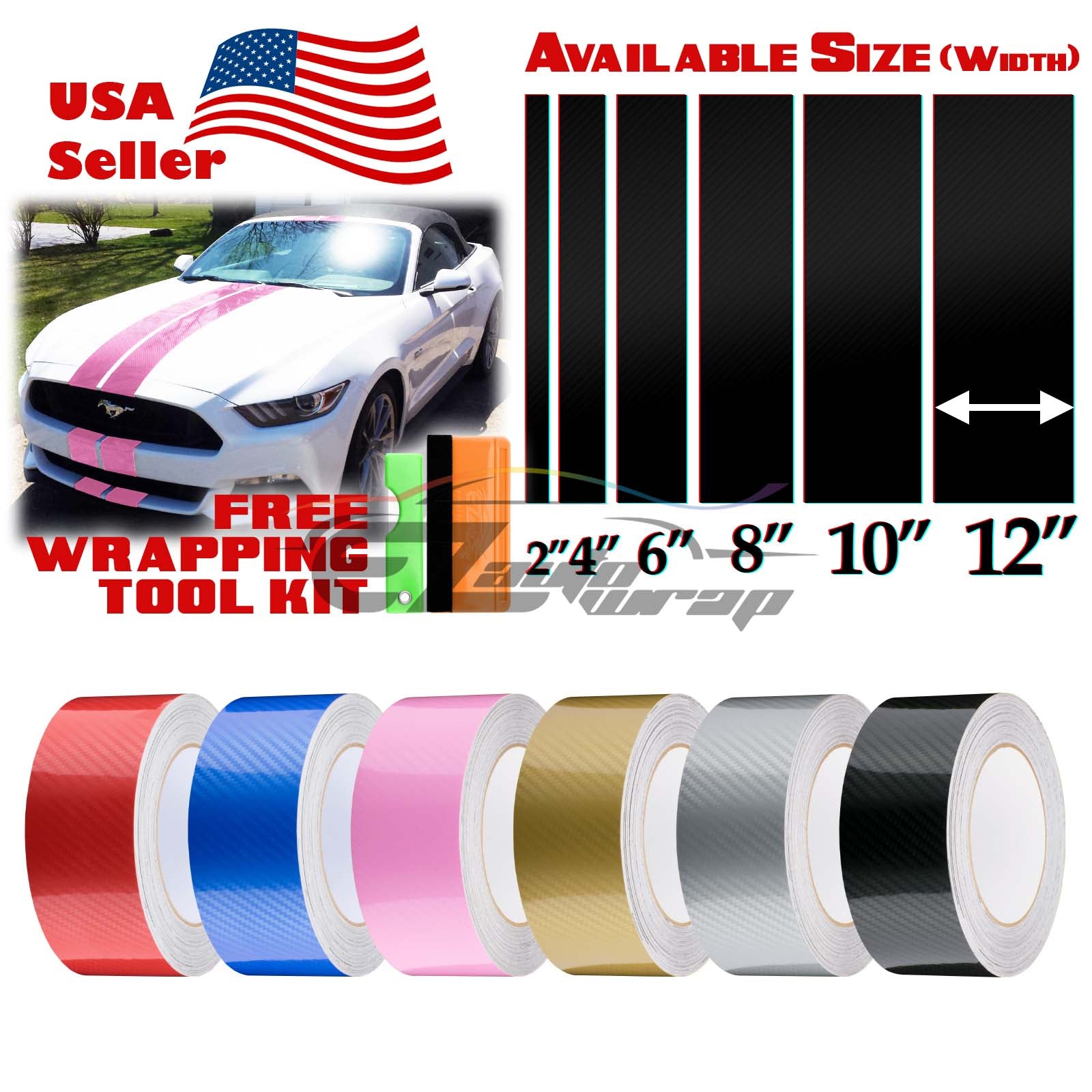 Racing Stripe 5D Carbon Fiber Gloss 2" 4" 6" 8" 10" 12" / 25FT 50FT