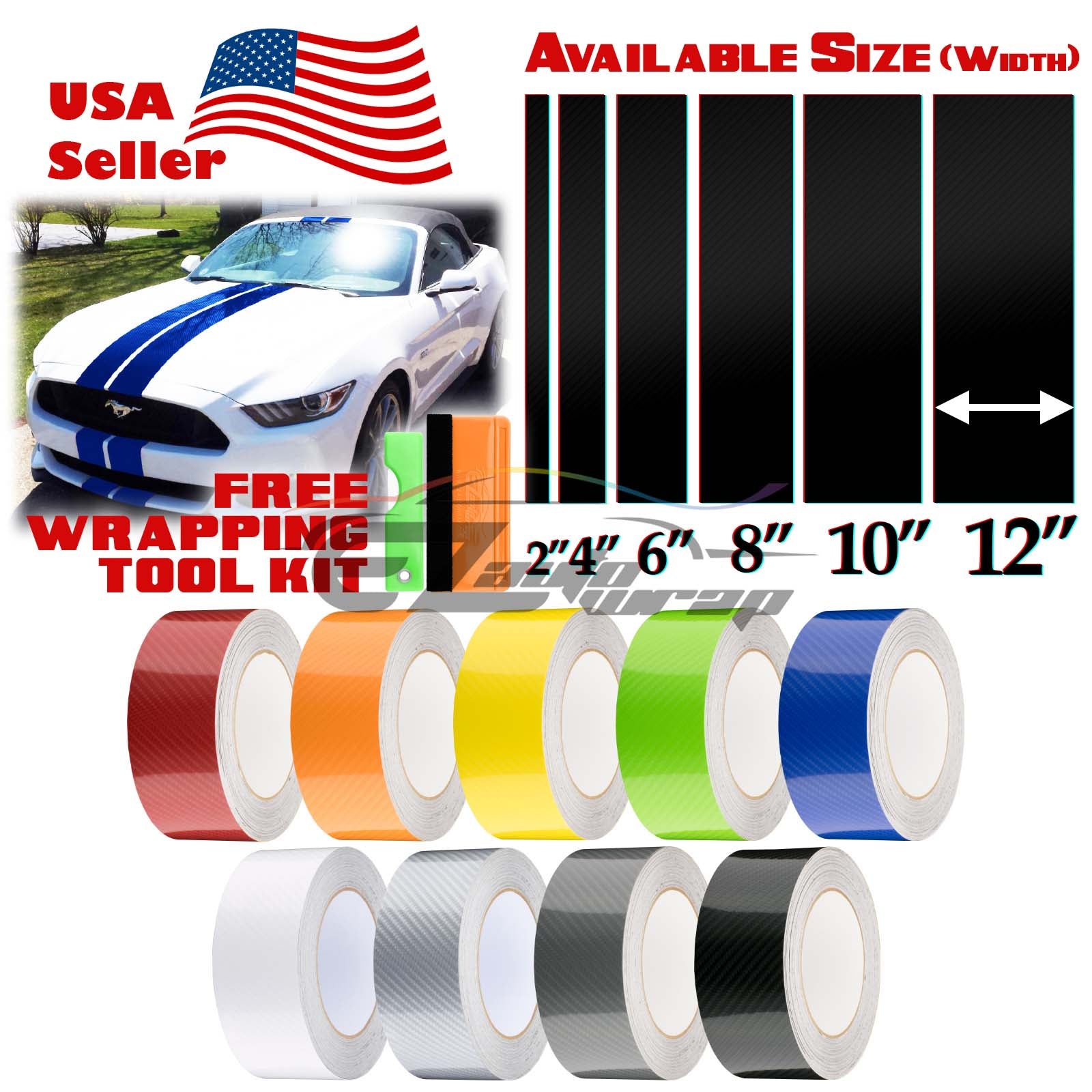 Racing Stripe 7D Carbon Fiber Gloss 2" 4" 6" 8" 10" 12" / 50FT