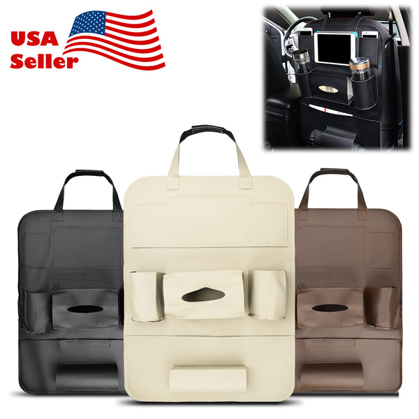 Car Seat Back Storage Leather Bag Organizer iPad iPhone Holder (Beige / Black / Brown)