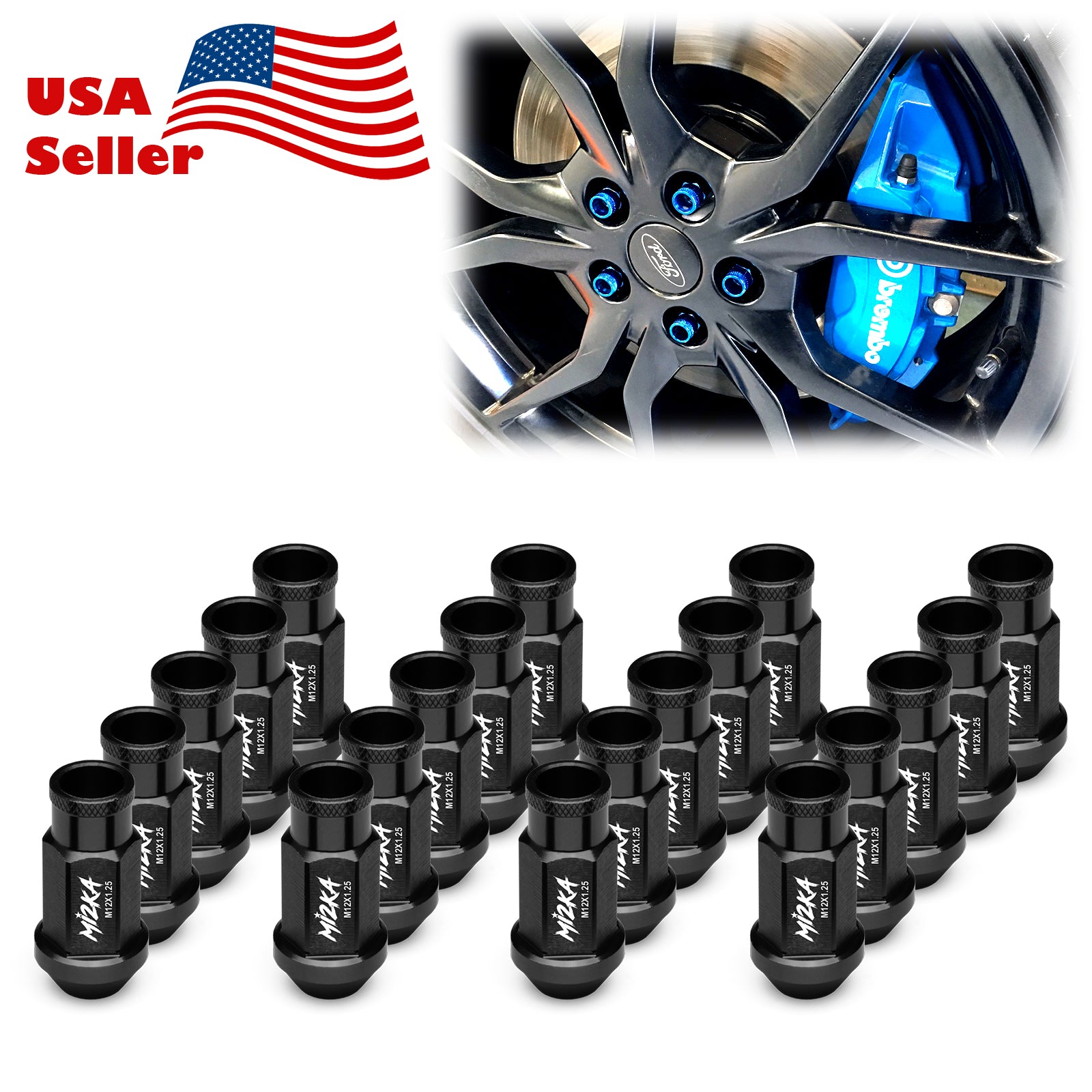 20pcs Aluminum Extended Wheel Lug Nuts M12x1.25 WN01 (Black / Blue / Gold / Green / Gunmetal Gray / Neo Chrome / Orange / Purple / Red / Silver)