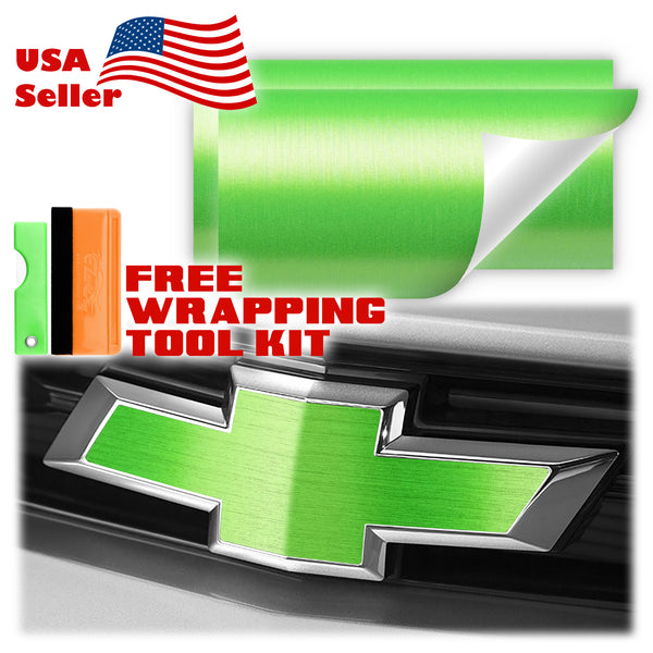 2pcs 5"x10" Brushed Aluminum Chevy Emblem Bowtie Overlay Vinyl Wrap