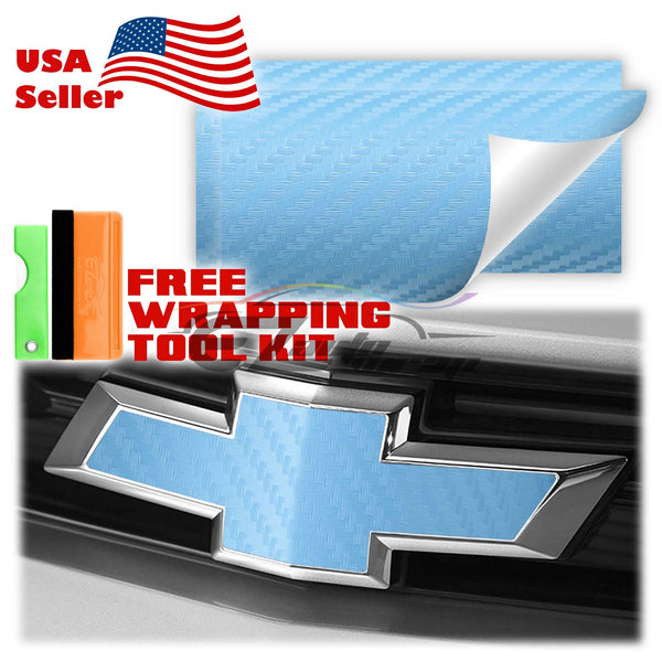 2pcs 5"x10" 3D Matte Carbon Fiber Textured Chevy Emblem Bowtie Overlay Sticker Decal Vinyl Wrap