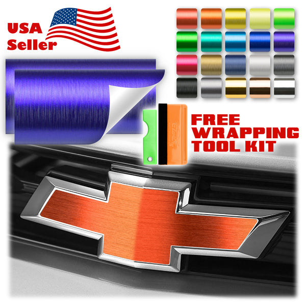 2pcs 5"x10" Brushed Aluminum Chevy Emblem Bowtie Overlay Vinyl Wrap