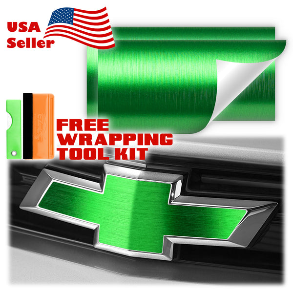 2pcs 5"x10" Brushed Aluminum Chevy Emblem Bowtie Overlay Vinyl Wrap