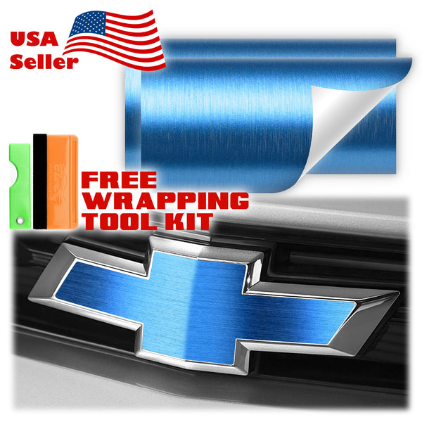 2pcs 5"x10" Brushed Aluminum Chevy Emblem Bowtie Overlay Vinyl Wrap