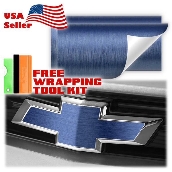2pcs 5"x10" Brushed Aluminum Chevy Emblem Bowtie Overlay Vinyl Wrap