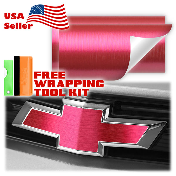 2pcs 5"x10" Brushed Aluminum Chevy Emblem Bowtie Overlay Vinyl Wrap