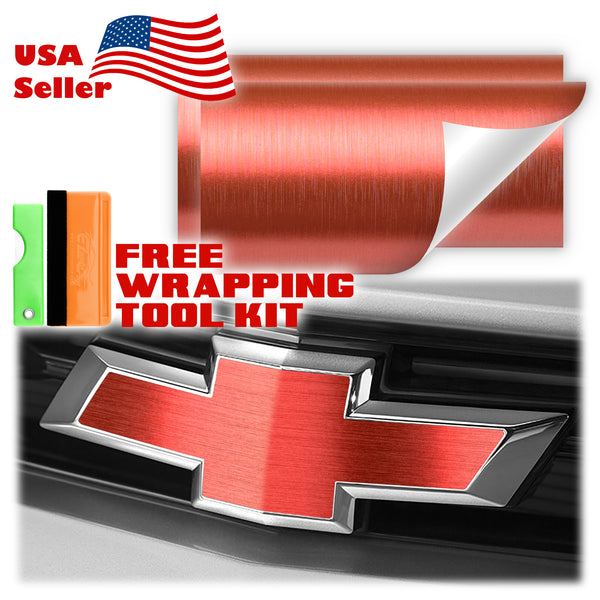 2pcs 5"x10" Brushed Aluminum Chevy Emblem Bowtie Overlay Vinyl Wrap