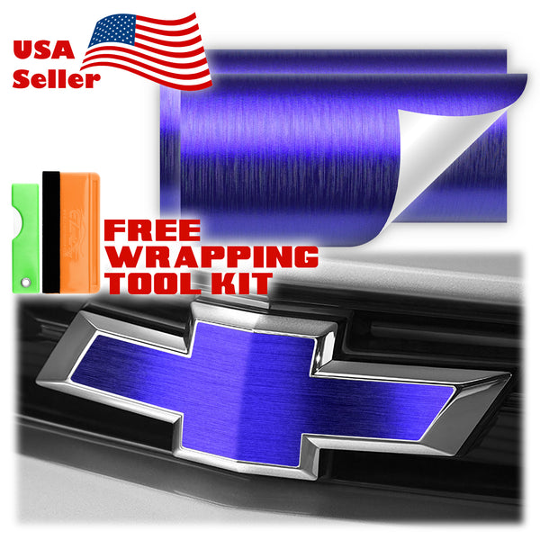 2pcs 5"x10" Brushed Aluminum Chevy Emblem Bowtie Overlay Vinyl Wrap