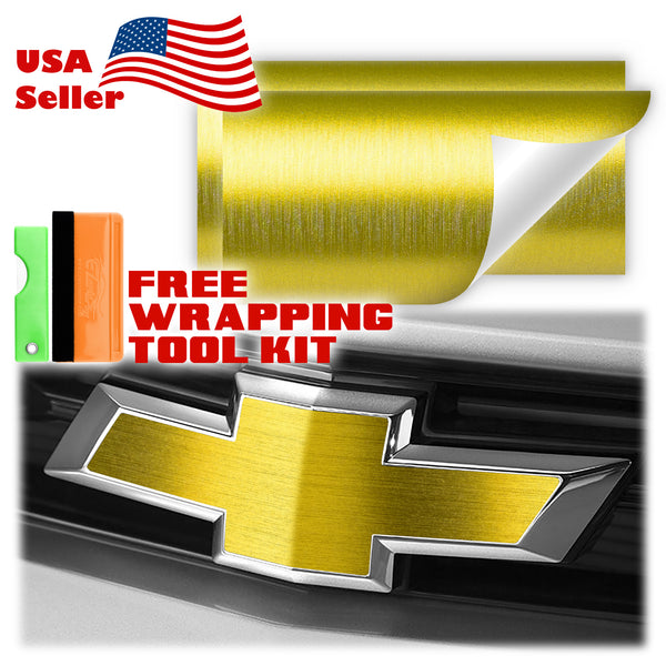 2pcs 5"x10" Brushed Aluminum Chevy Emblem Bowtie Overlay Vinyl Wrap