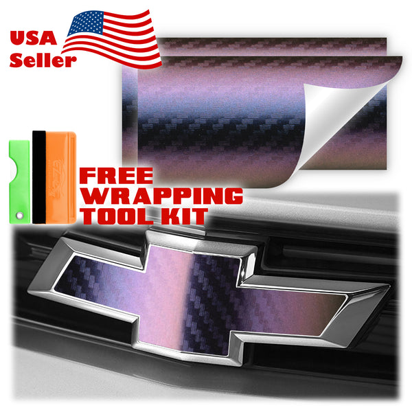 2pcs 5"x10" Chameleon Carbon Fiber Color Shift Chevy Emblem Bowtie Overlay Vinyl Wrap